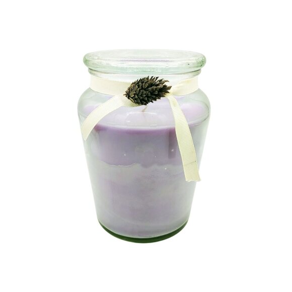 Candle Glass Jar Lavender Scented Lid Ribbon Pinecone Accent 18oz Purple - Picture 1 of 16